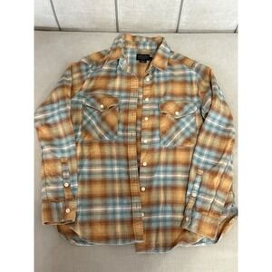 Pendleton Madison Double Brushed Flannel Blue Brown Button Shirt Womens Sz Med